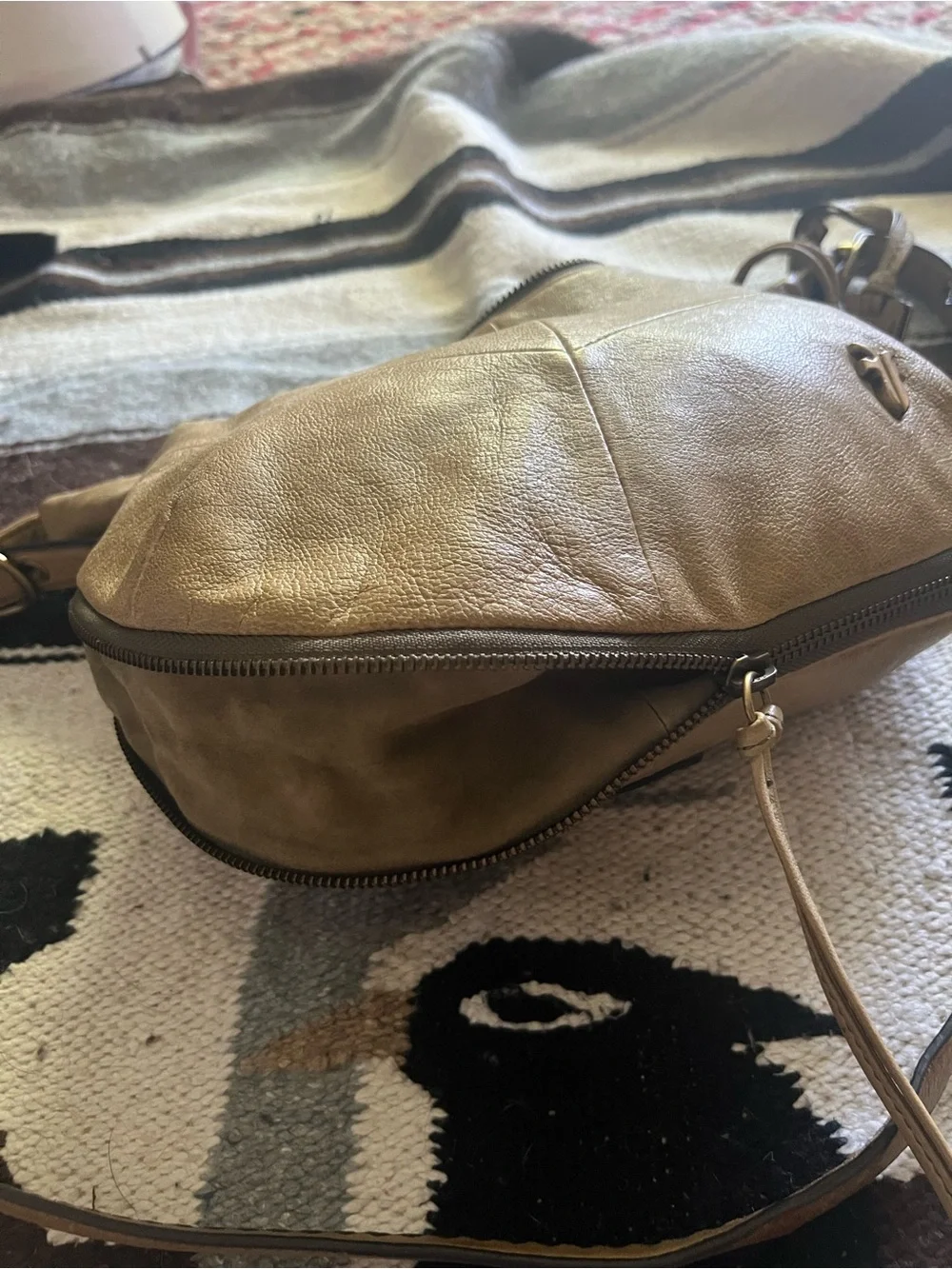 Frye Beige/Tan Leather Hobo with Brass Logo Tag